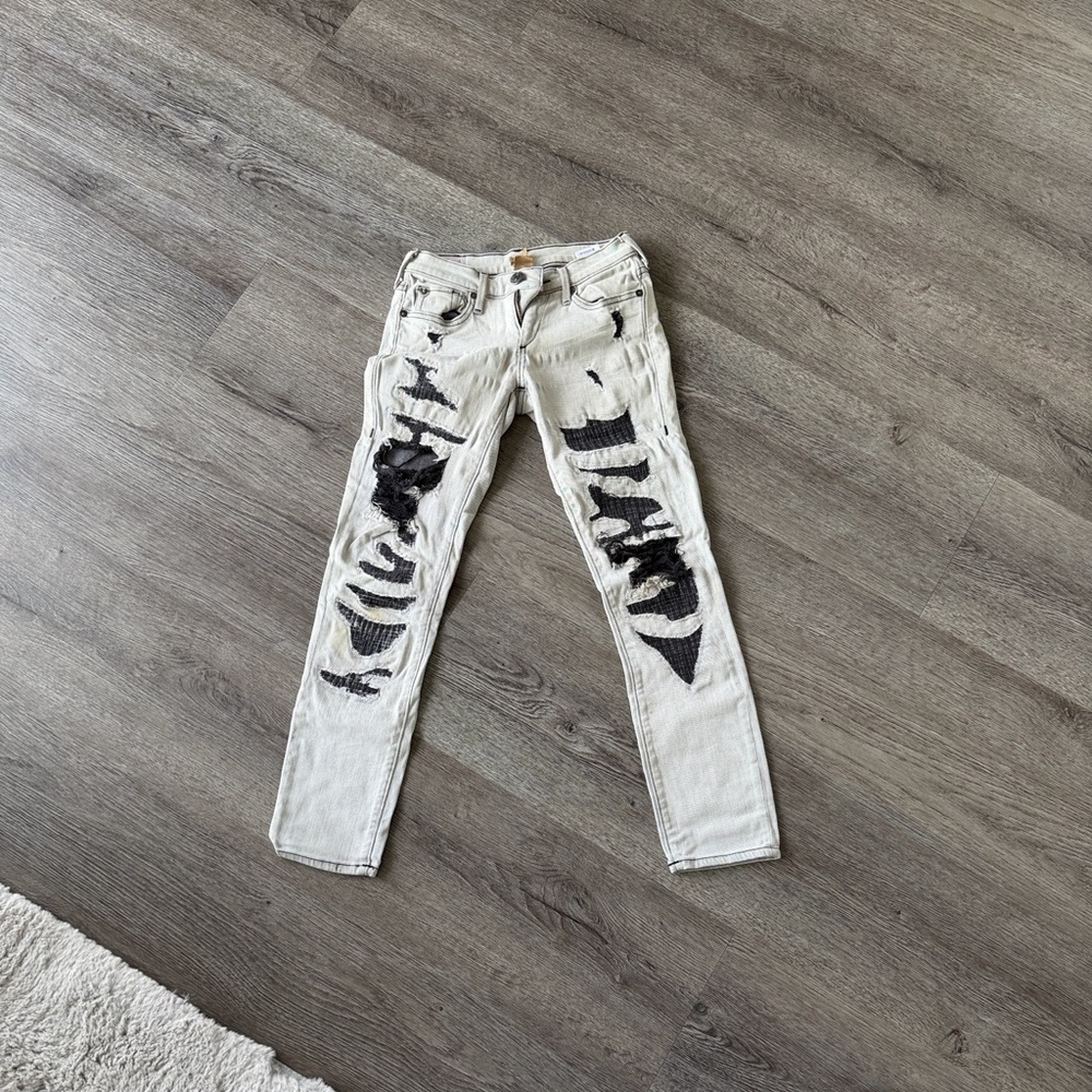 True Religion Women's Light Beige Cropped Jeans